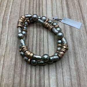 Chico’s NWT Teddie Gold Silver Tone Beaded Stretch Bracelet